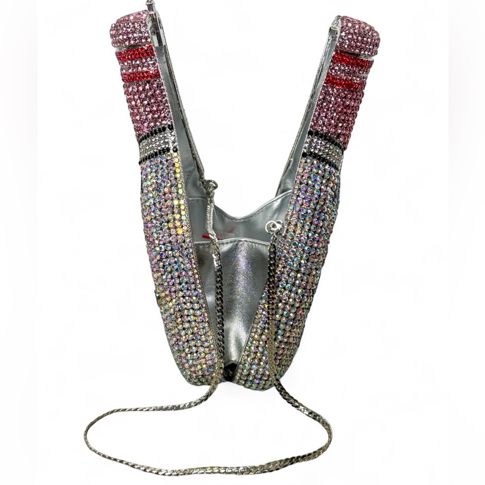 Champagne Bottle Rhinestone Encrusted Clutch w/ Chain – Sweet Bubbly Edition - Picture 2 of 11